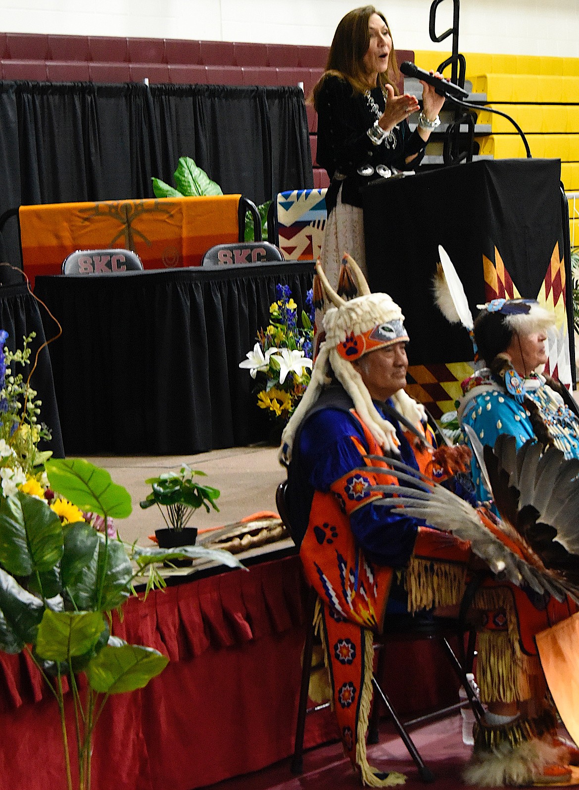 Commencement speaker Carrie Billie, President and CEO of the American Indian Higher Education Consortium, gave graduates advice for their future.  (Berl Tiskus/Leader)