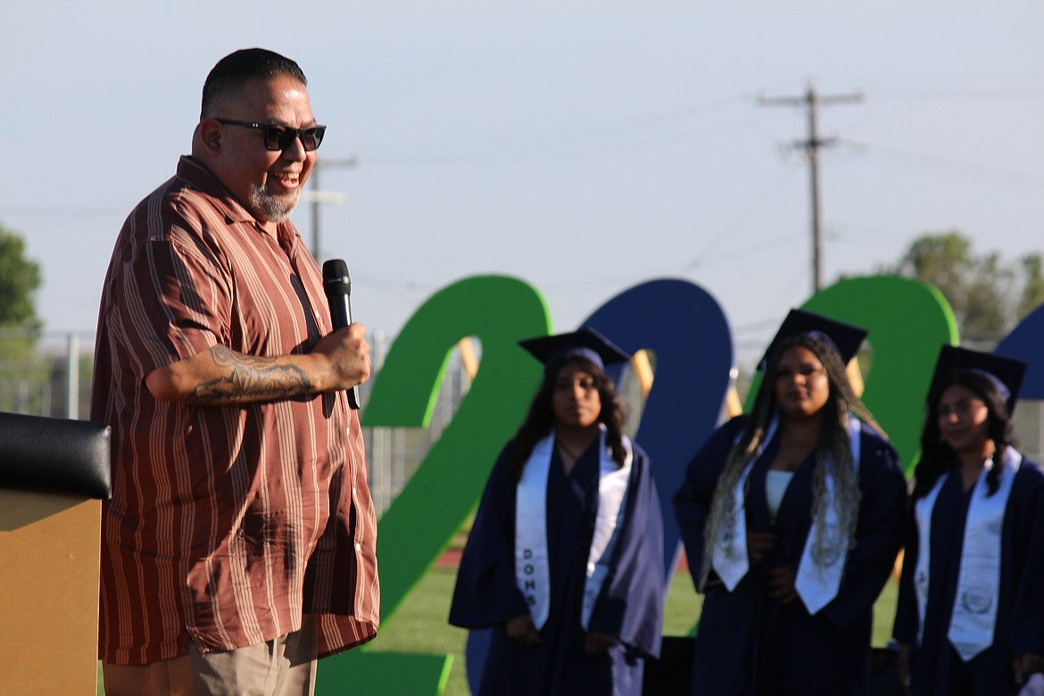 Guest speaker Jesse Campos addresses the Desert Oasis High School class of 2023.