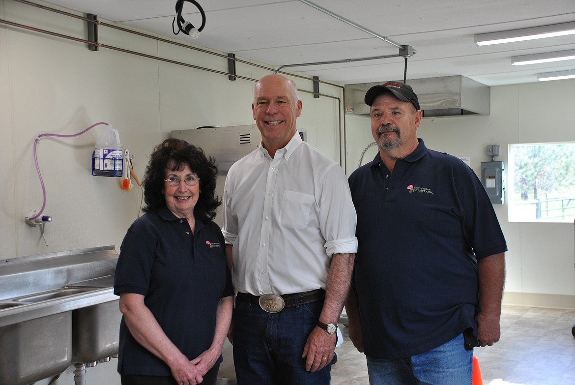 Gov. Greg Gianforte kicked off his 56 County Tour in Northwest Montana last week, starting in Superior. Gianforte spent Thursday morning out at River Bend touring the production facilities of Mary and Darren Ippisch's Western Montana Specialty Foods Inc. (Mineral Independent/Amy Quinlivan)