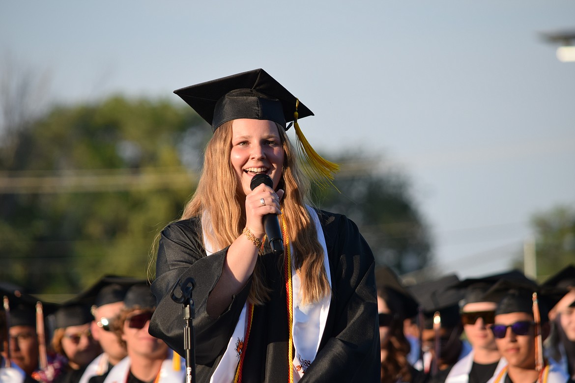 Ephrata High School graduating senior Kacie Shannon speaking during the school’s 2023 graduate ceremony June 2. Shannon was one of three student speakers at this year’s ceremony.