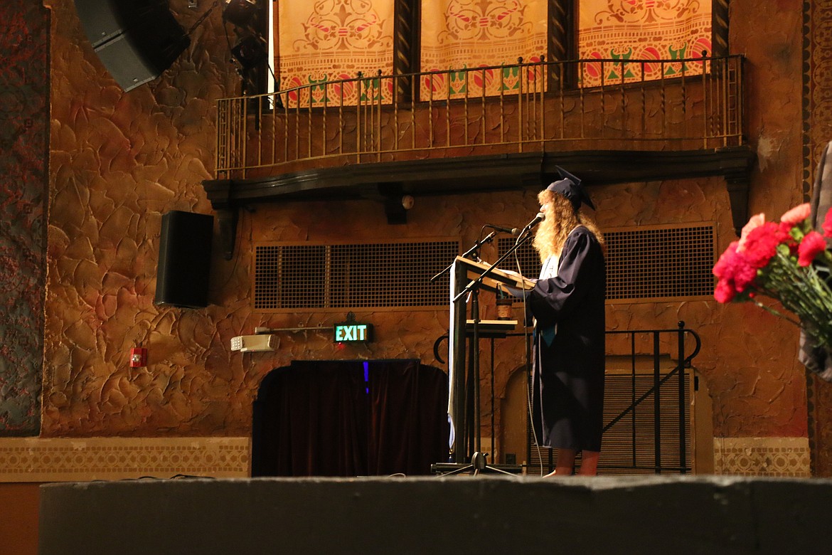 Forrest Bird Charter School class speaker Maggie Russell talks to her fellow graduates during Saturday's commencement.