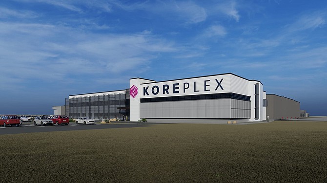 A rendering of the KOREPlex facility to be built in Buckeye, Ariz. KORE, headquartered in Coeur d'Alene, received a conditional commitment of $850 million from the U.S. Department of Energy's Loan Programs Office to fund the project.