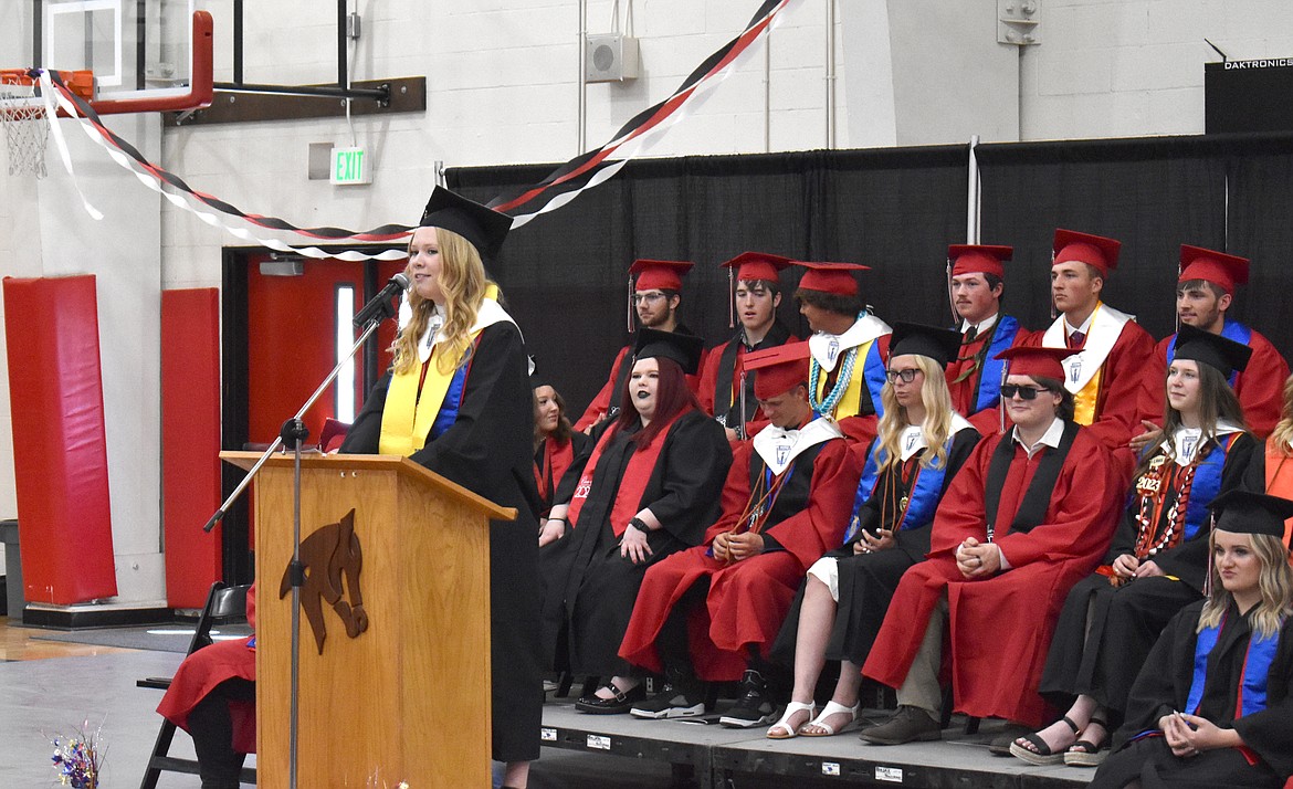 Salutatorian Raegan Snider addresses her classmates at Lind-Ritzville High School’s graduation June 3.