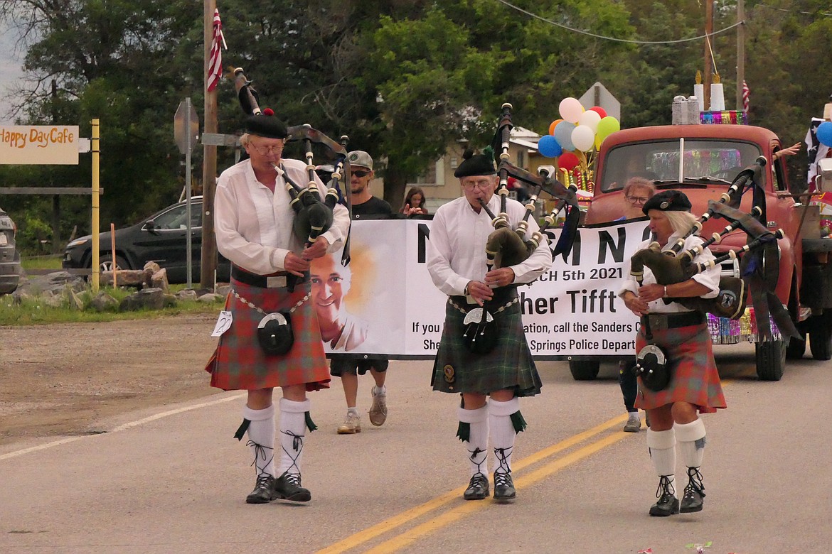 The pipes, the pipes are calling...provided by a trio of bagpipers who took part in the Sunday's Homesteader Days parade through Hot Springs.  (Chuck Bandel/VP-MI)