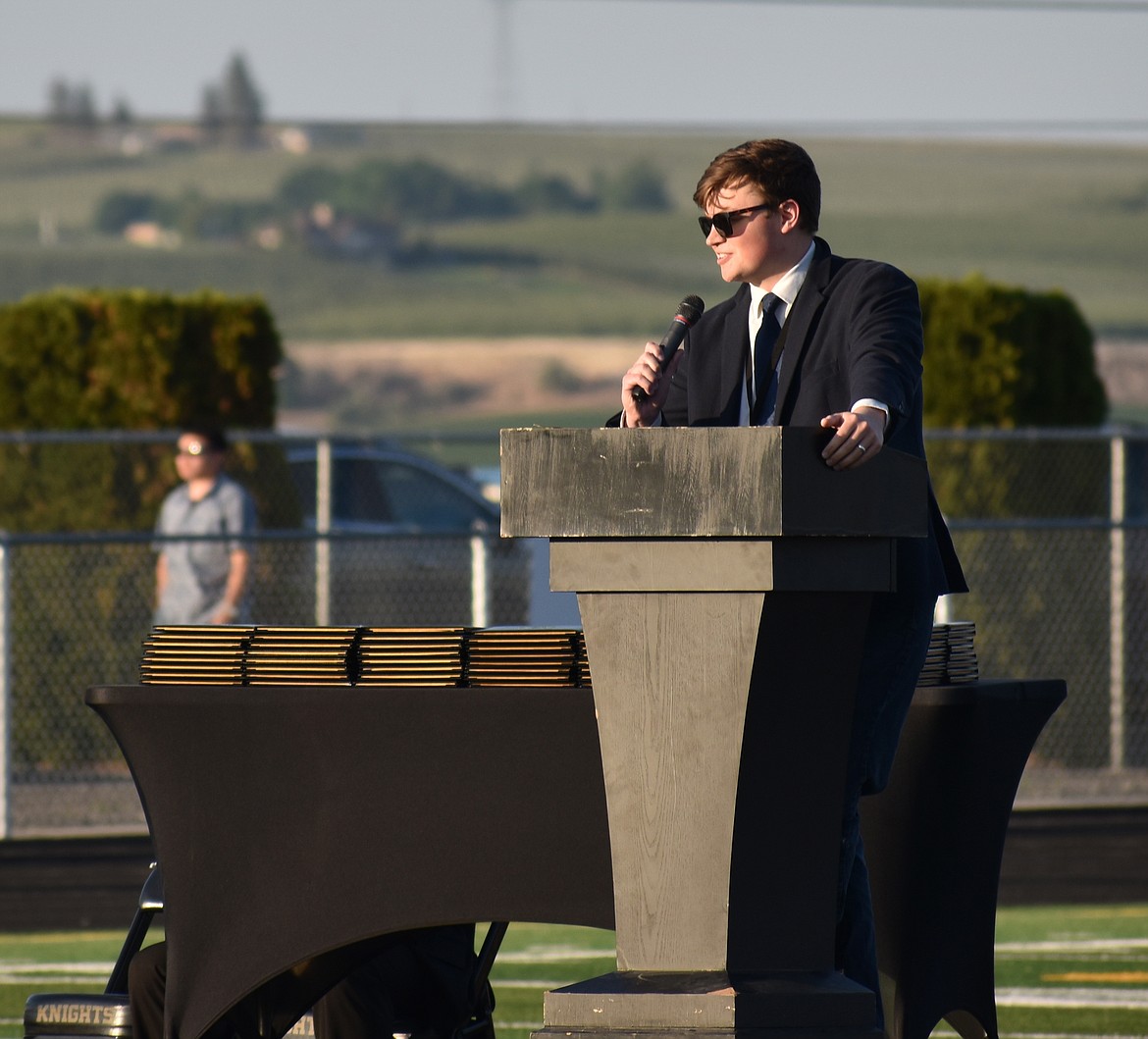 The guest speaker, Royal High School history teacher Parker Griffin, reminisces about the times he shared with the Class of 2023 in his first year of teaching and their last year as high school students.