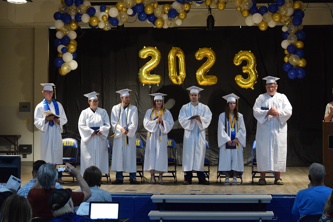 The Wilson Creek High School graduating class of 2023 from left to right: Hank Sutton, Jocelyn Maurer, Ben Reitz, Aimee Willis, Jordan Meyer, Kayla Rhoads and Dominic Armstrong.