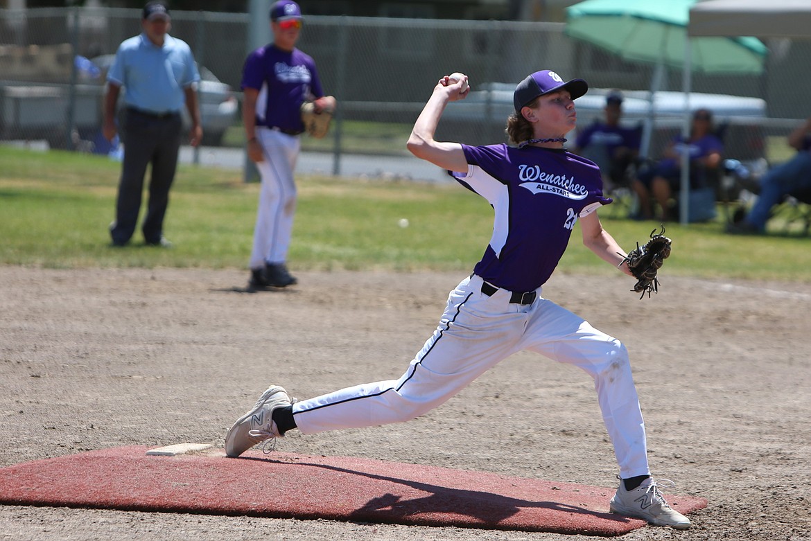 A player for the 12U Wenatchee All-Stars pitches against the 12U Snohomish Pilchuckers during the Pete Doumit Memorial Tournament on Sunday.