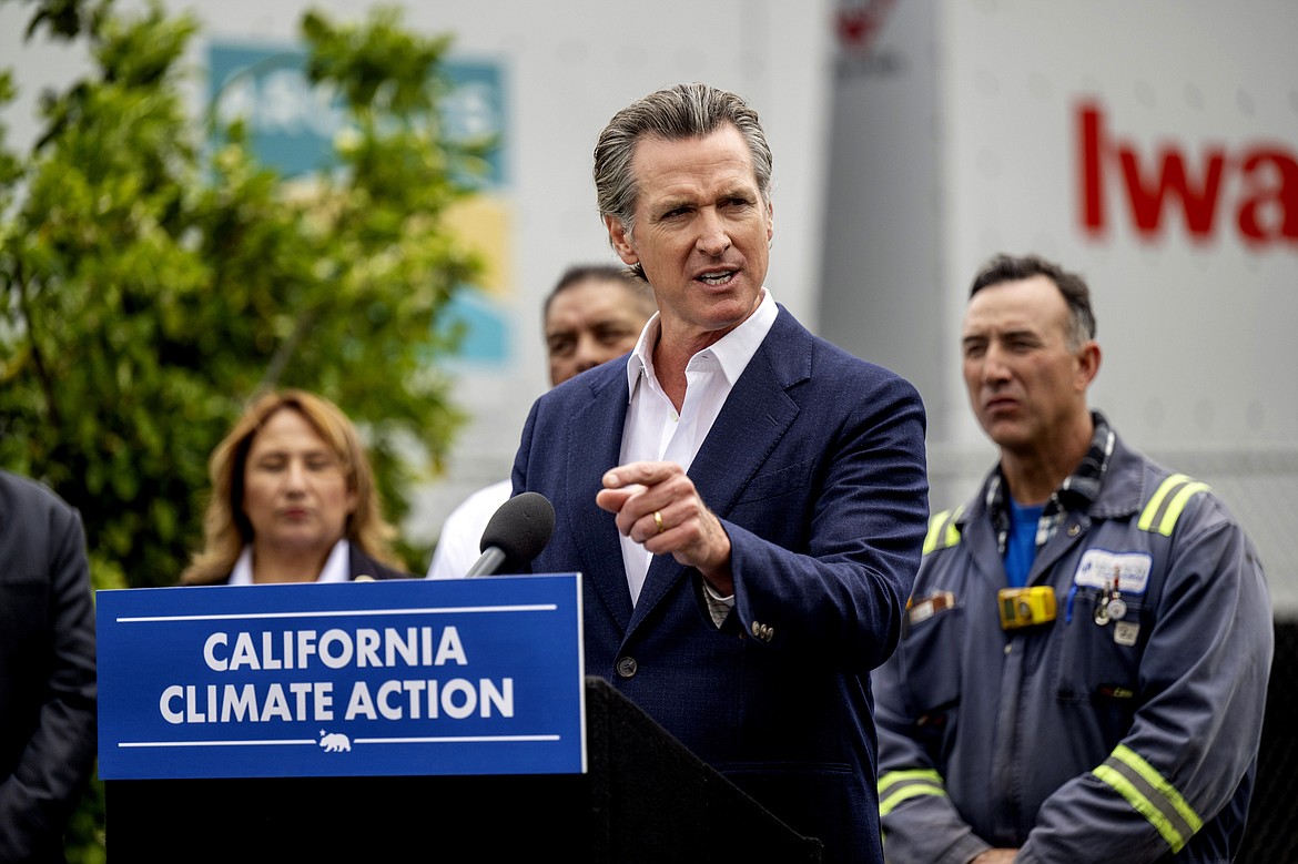 California Gov. Gavin Newsom speaks during a news conference in Paramount Calif., Monday, May 1, 2023. Late Monday, June 12, 2023, Newsom sparred with Fox News host Sean Hannity, insisting President Joe Biden is physically fit for a second term as president while refusing to say whether supporters have urged him to replace Biden on the 2024 ballot. (Hans Gutknecht/The Orange County Register via AP, File)