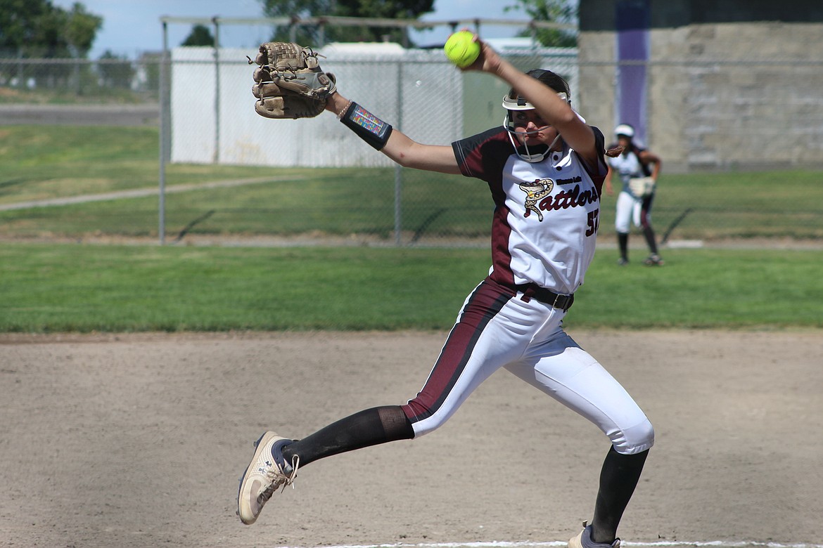 Moses Lake Rattlers pitcher Elizabeth Heinz pitches during this weekend’s Kate Austin Memorial Tournament in Pasco.