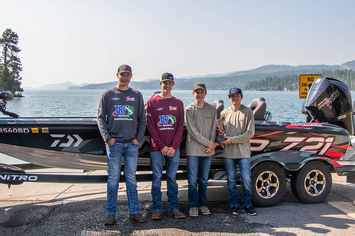 From left to right Aiden Curriz, Silas Jones, Christian Rensel and Drake Dawson pose for a portrait at the Somers boat launch on June 13, 2023. (Kate Heston/Daily Inter Lake)