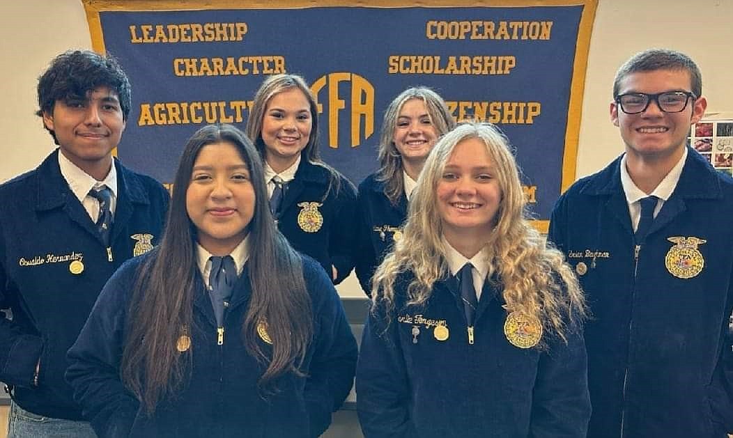 From left to right: Osvaldo Hernandez, Clarissa Perez, Kallie Kooistra,  Lily Thompson, Harlie Torgeson and Adrian Baughman the Quincy FFA 2023-24 Officer Team.