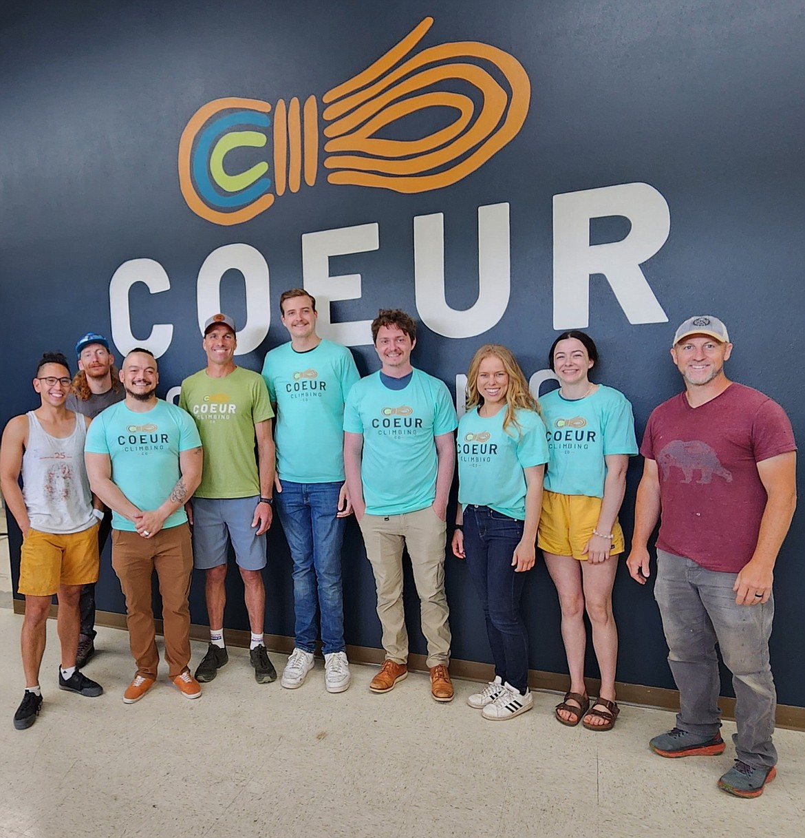 Coeur Climbing Co. from left: Mikko Delgado, Angus Meredith, Andrew Aumend, Daniel Shaw, Mason Green, John Weiser, Julia Fowler, Anna Moscatelli and Jeff Fowler.