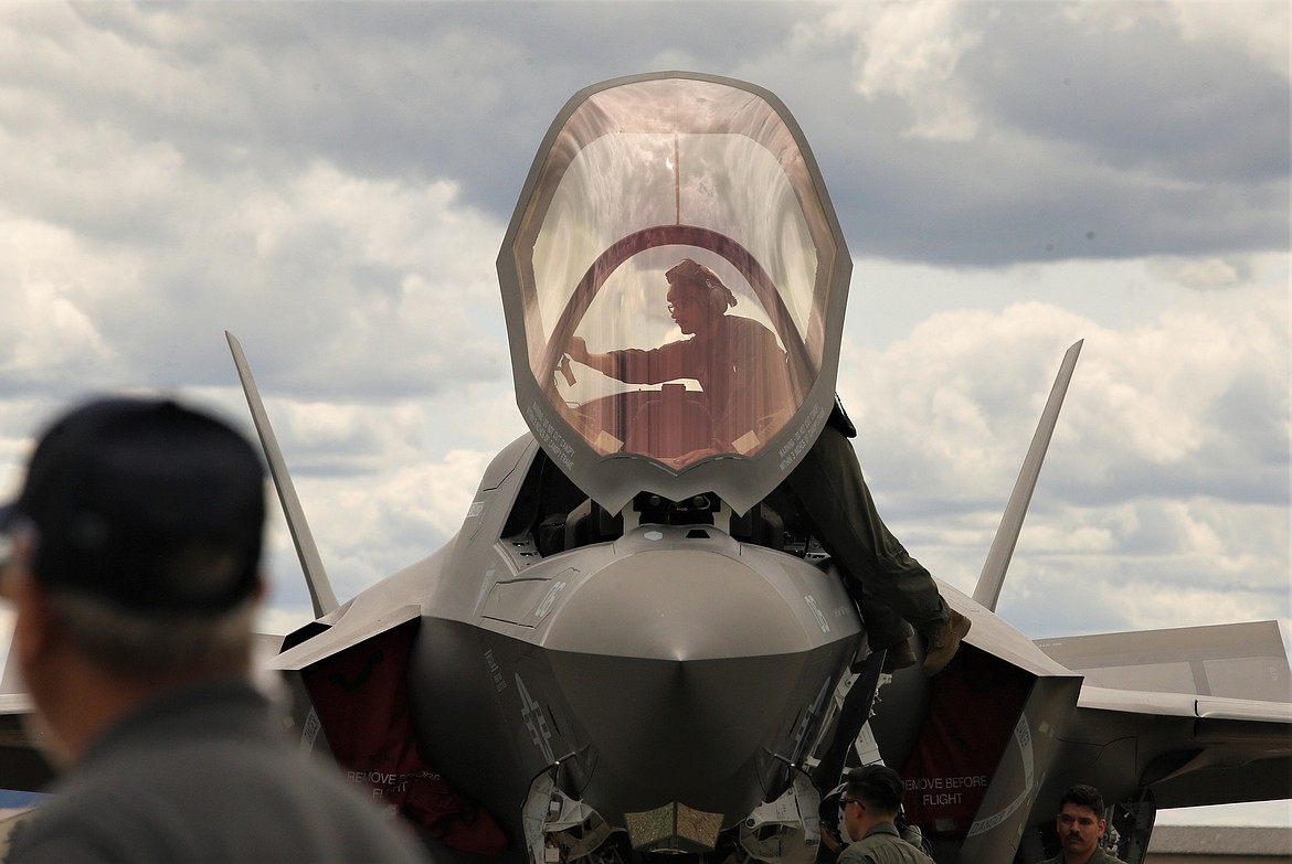 An F-35 is prepared for takeoff on Saturday at the Cd'A Airport.