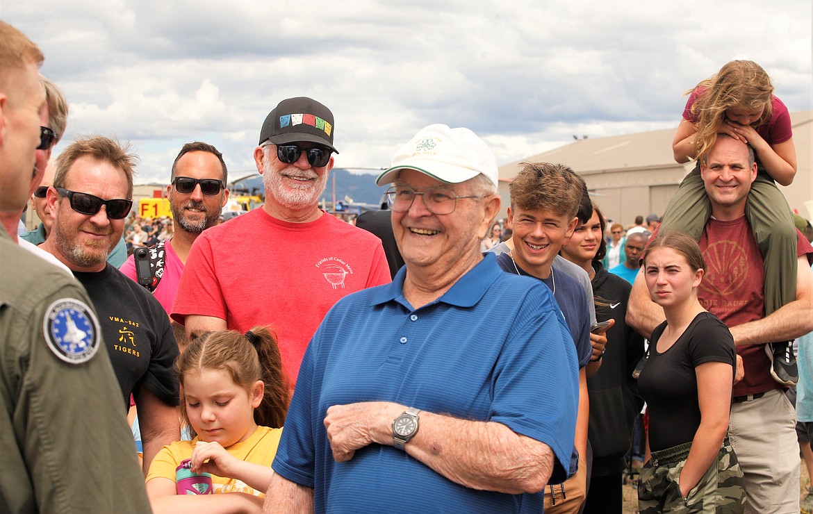 David Griffin smiles as he talks with an F-35 pilot on Saturday.