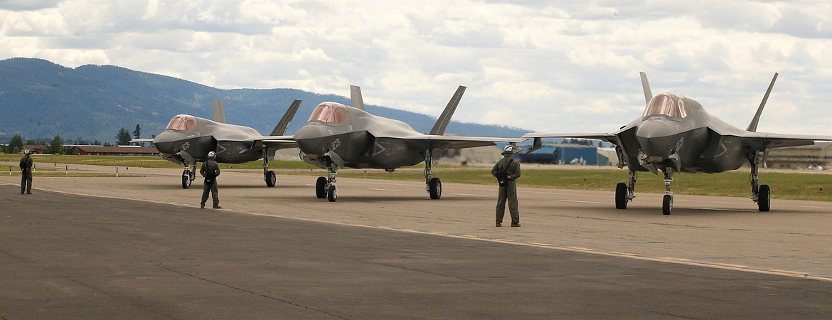 Three F-35s line the Coeur d'Alene Airport on Saturday.