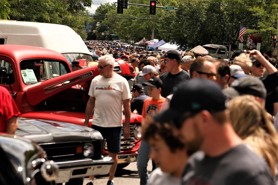 A crowd fills Sherman Avenue for Car d'Lane on Saturday.