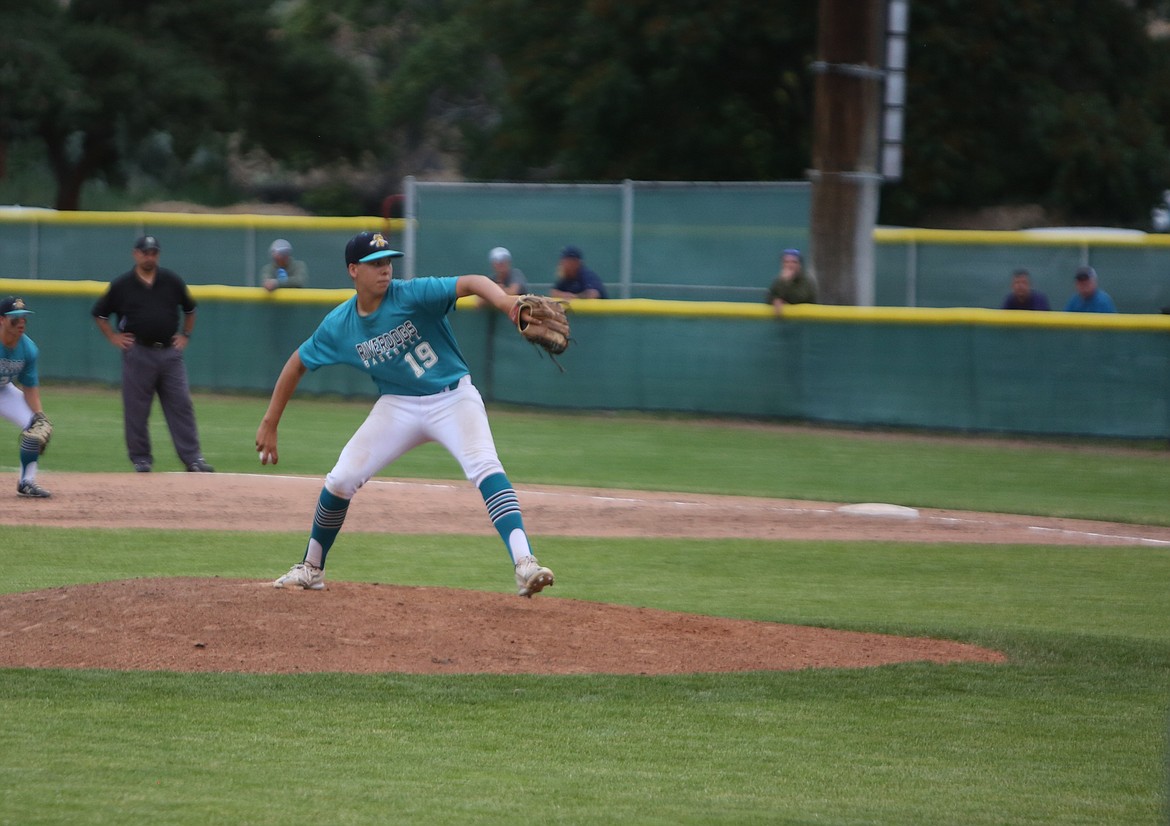 River Dog pitcher Kason Whitaker pitches against Penticton on Friday.