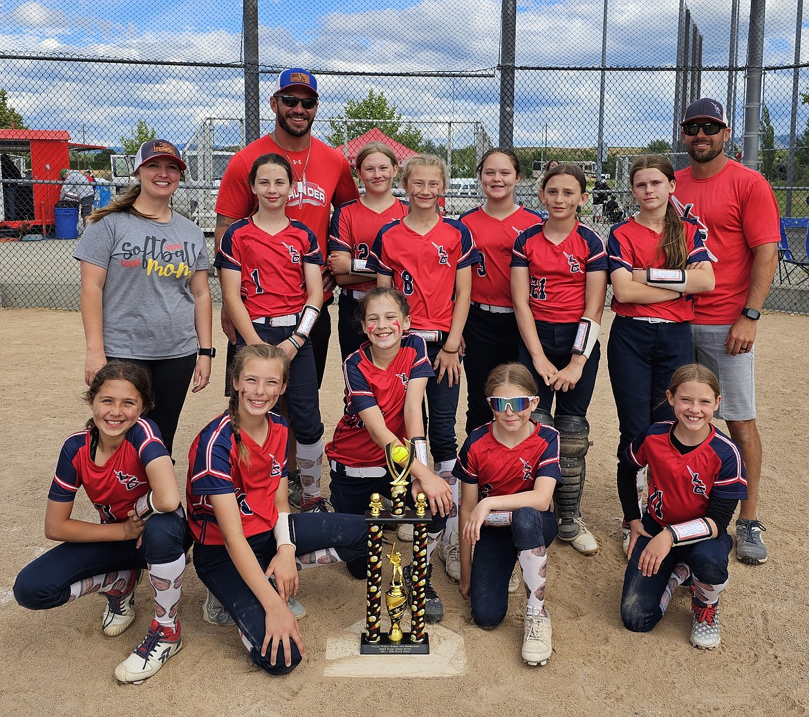 Courtesy photo
The 10U Lake City Thunder girls fastpitch softball team took second place in the Gold Bracket at the Sweet Onion Invitational tournament last weekend in Walla Walla, Wash. In the front row from left are Lauren Vigarino, Gianna Nevills, Margarita McCormick, Mila McGraw and Kaitlyn Grantham; second row from left, coach Shannen Vigarino, KariDee Jones, Sienna Williams, Kennedy Spencer and Katelyn Drake; and back row from left, coach Zack Jones, Lyla Shaler, Bailey Brookshire and coach George Drake.