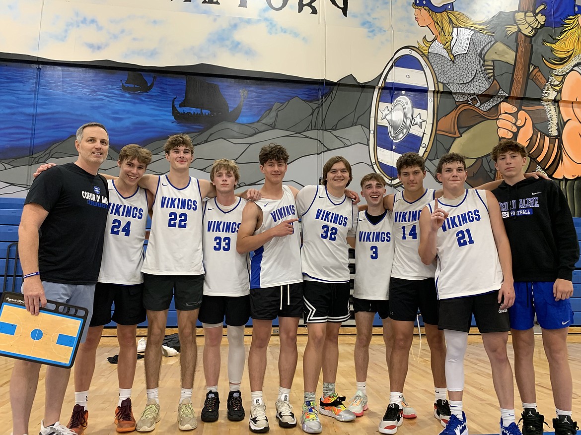 Courtesy photo
Coeur d'Alene High won the varsity boys division at the third annual Coeur d'Alene Summer Shootout last weekend. From left are coach Jon Adams, Logan Orchard, Max Entzi, Trey Nipp, Dylan Sutich, Chris Zabel, Carter Rupp, Kai Wheeler, Tucker Booth and Caden Symons.