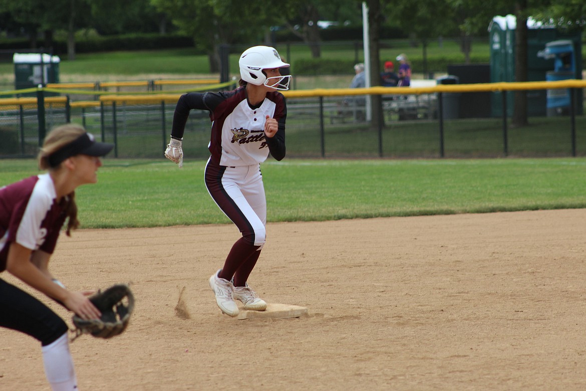 Moses Lake Rattlers pitcher Elizabeth Heinz runs to third base during a game at the Triple Crown Valley Invite in Portland, Oregon.