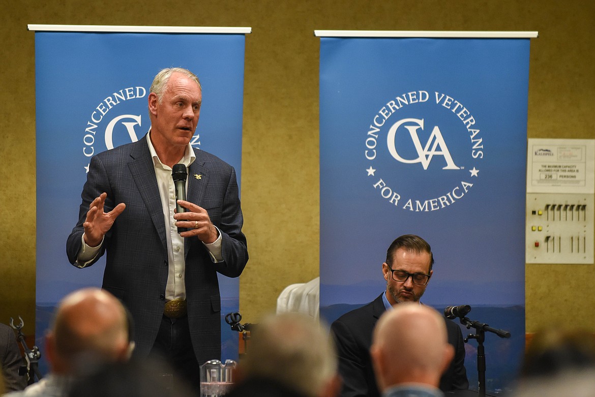 U.S. Rep. Ryan Zinke speaks at a town-hall about the Veterans Affairs health care system at an event hosted by Concerned Veterans for America in Kalispell on June 19, 2023. (Kate Heston/Daily Inter Lake)