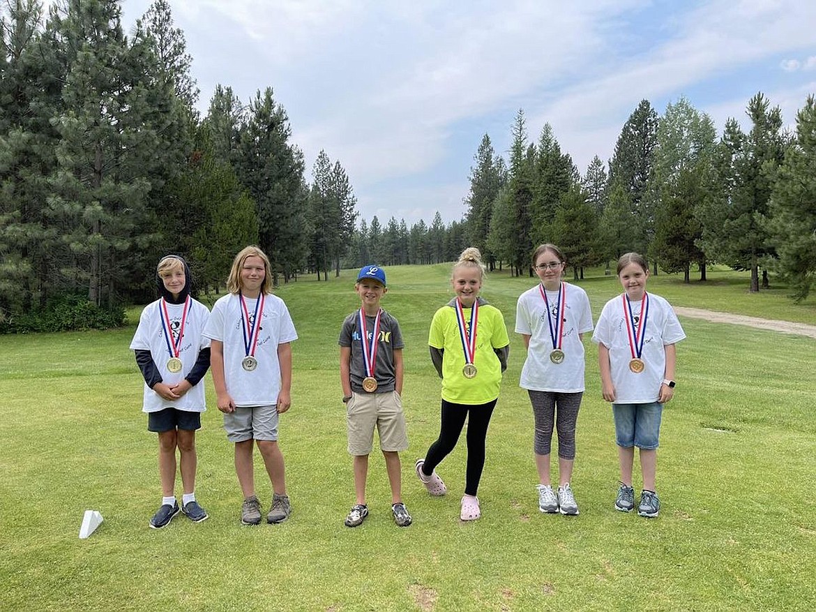 Here are the drive, chip and putt medalist in the 10-13 age group from Cabinet View Golf Club's Junior Golf Clinic. From left, are Anderson Montgomery, boys first place; Kason Courteau, second place; Hank McAfee, third place; Quinly Leckrone, girls first place; Caylee O’malia, second place; and Carly O’malia, third place. (Photo courtesy Cabinet View Golf Club)