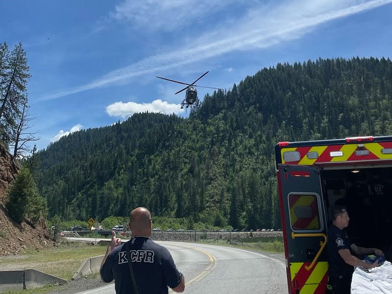 A Life Flight helicopter arrives on scene June 11 at Beauty Bay Marina where two members of East Side Fire District responded to a cardiac arrest call. Thanks to bystanders and responding East Side members assisting with CPR, the man in cardiac arrest survived.