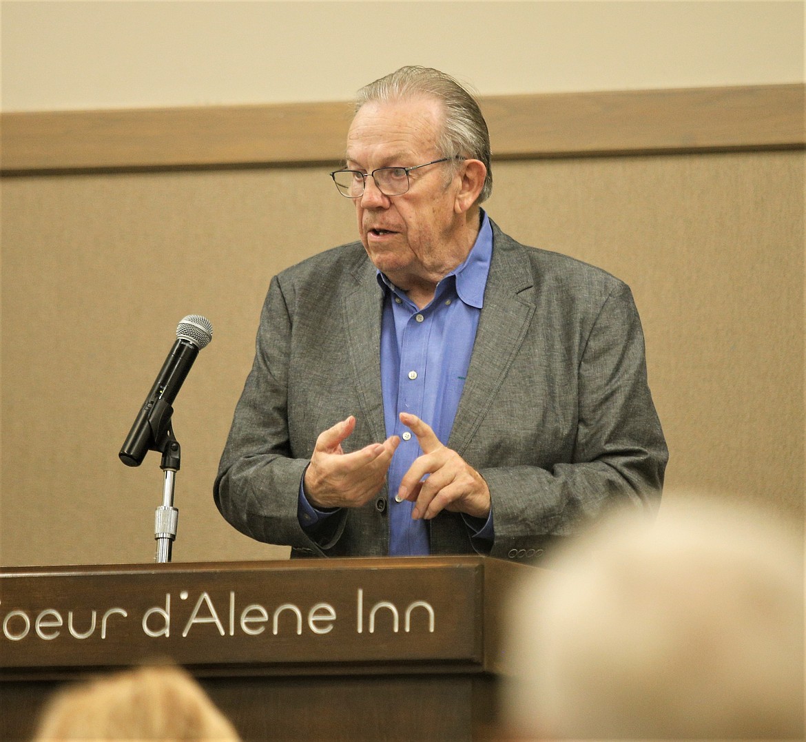 Norm Gissel speaks to about 60 people at a Kootenai County Task Force on Human Relations' luncheon at the Best Western Plus Coeur d'Alene Inn on Thursday.