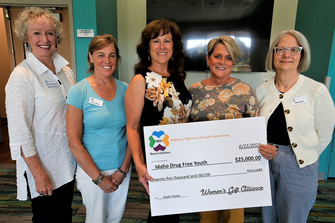 The Women's Gift Alliance presents $25,000 to Idaho Drug Free Youth. From left, 
Joan Woodard, WGA; Kelly Powell, WGA; Amy Bartoo, IDYF board president; Tammy Rubio and Mary Vehr, WGA.