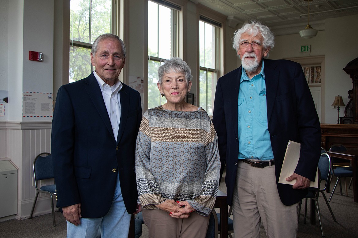 From left to right, former Gov. Marc Racicot, Mae Nan Ellingson and Daniel Kemmis at a forum celebrating and exploring the state constitution in Kalispell on June 25, 2023. (Kate Heston/Daily Inter Lake)