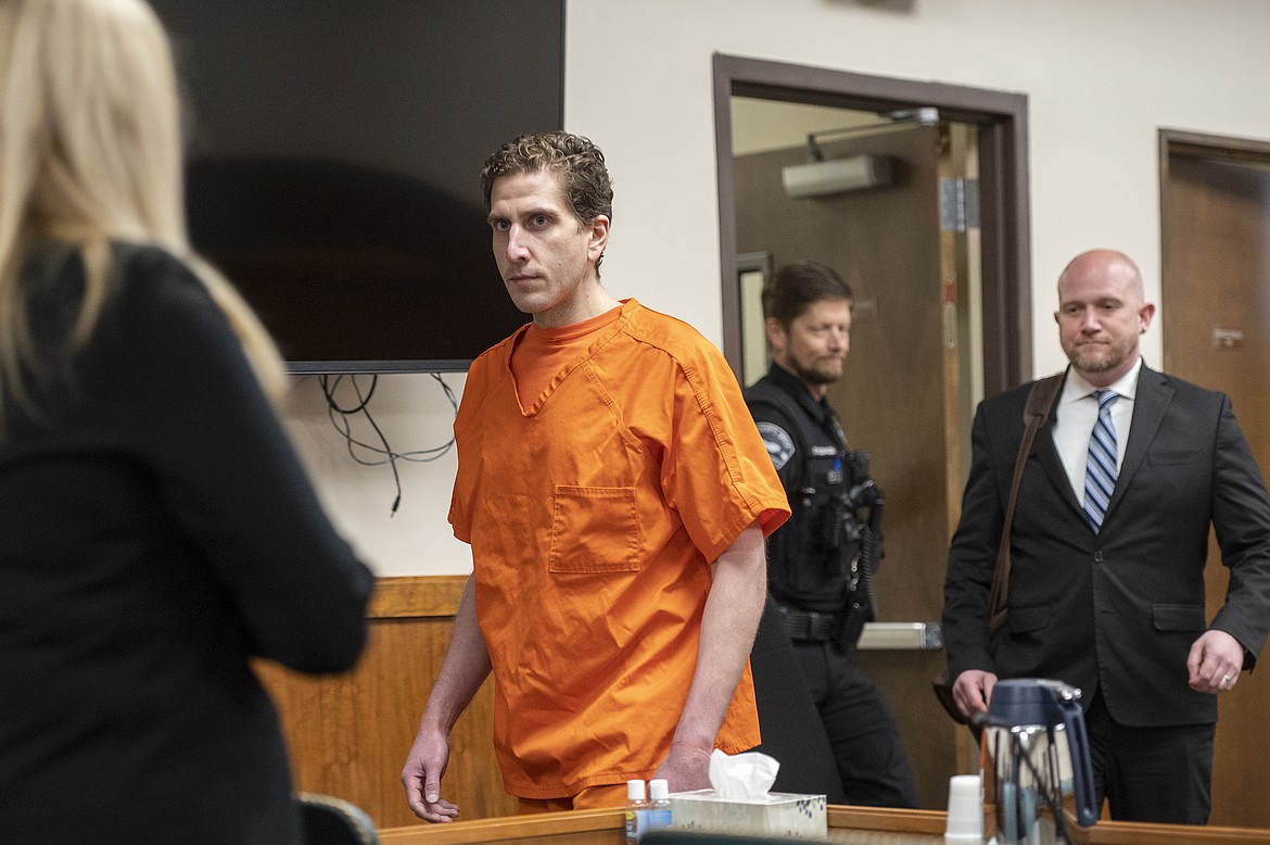 Bryan Kohberger enters the courtroom for his arraignment hearing in Latah County District Court on May 2. Prosecutors say they are seeking the death penalty against Kohberger, the man accused of stabbing four University of Idaho students to death in November 2022.