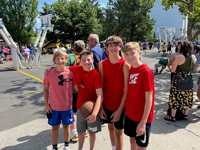 Courtesy photo
Team “Bruh” won its bracket at Hoopfest this past weekend. All four will be seventh graders in Coeur d'Alene next year. From left are Jax Pearson (Coeur d'Alene Charter Academy), Connor Hiltenbrand (Canfield Middle School), Asher Rouse (Canfield) and Easton Clyne (Coeur d'Alene Charter).