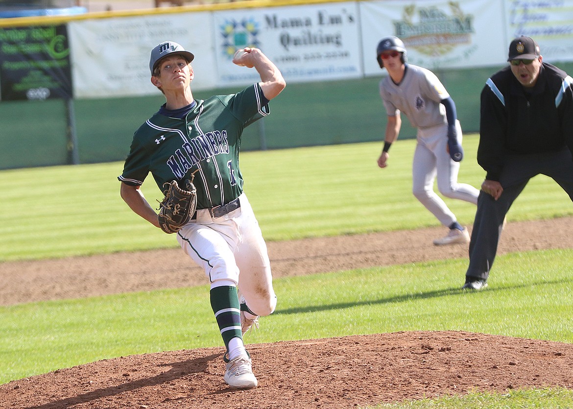 Landon Shumake delivers a pitch during last Tuesday's doubleheader between the Mission Valley Mariners and Bitterroot Bucs. (Bob Gunderson photo)