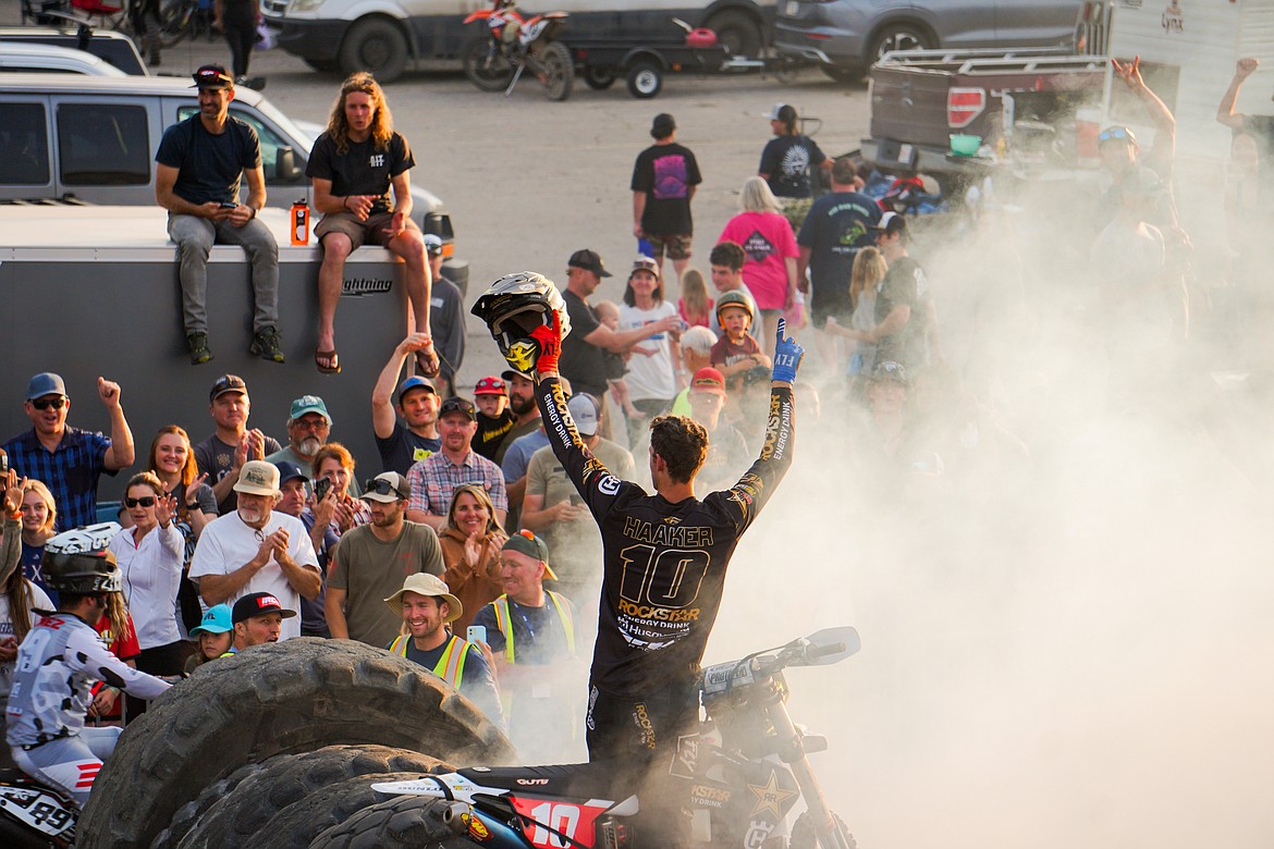 Coeur d'Alene's own Colton Haaker celebrates his Street Rhythm victory in front of a supercharged crowd on the street in front of Silver Mountain. The Street Rhythm was a bracket style tournament to determine the starting order for the main event race on Silver Mountain.