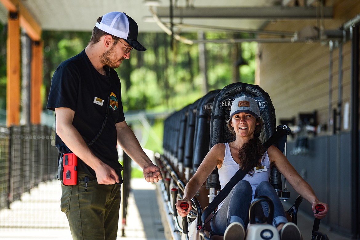 A patron gets instructions before a ride on the Flathead Lake Alpine Coaster in Lakeside on Tuesday, June 27. (Casey Kreider/Daily Inter Lake)