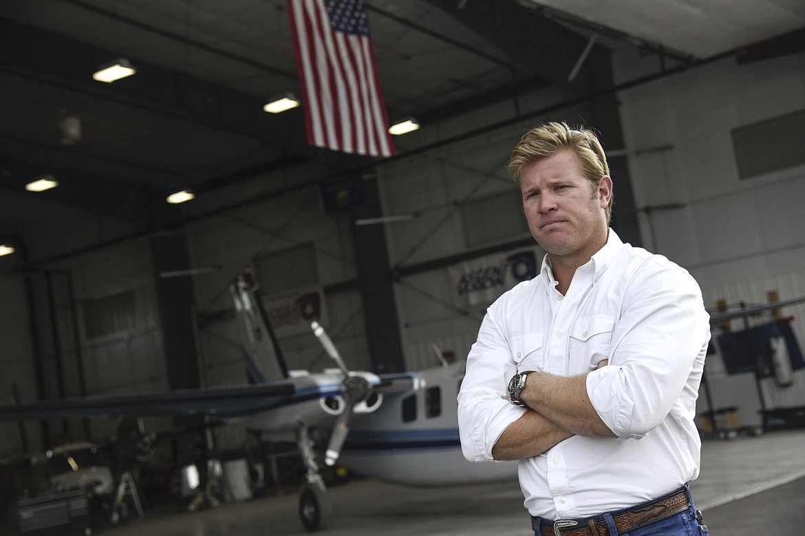 Tim Sheehy, founder of Bridger Aerospace and Ascent Vision, pauses during a tour of the company’s facility on Friday, Aug. 30, 2022 in Belgrade, Mont. Sheehy announced Tuesday, June 27, 2023, that he’ll seek the 2024 GOP nomination to challenge Montana Democratic U.S. Sen. Jon Tester. (Rachel Leathe/Bozeman Daily Chronicle via AP)