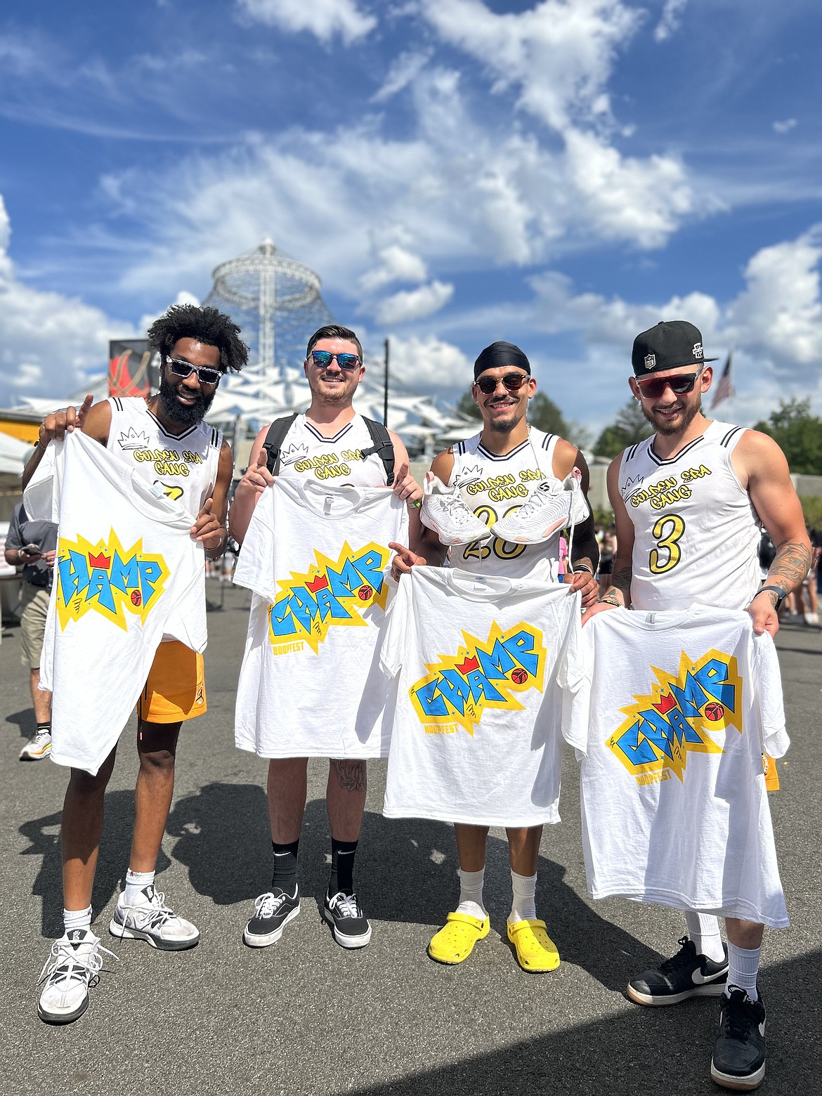 Courtesy photo
The Golden Era Gang went 5-0 to win its men's bracket at Hoopfest last weekend in Spokane. From left are Tashawn Brown, Jake Childers, Tayvin Nelson and Andru Prado. All live in Coeur d'Alene with the exception of Prado, who moved to Sagle in 2022 after 22 years in Coeur d'Alene. "We’re longtime Cd'A friends," Prado said. "First time forming a team together. Tayvin Nelson’s first-ever hoopfest. We all love playing basketball and have been doing it on a regular basis since we were kids."