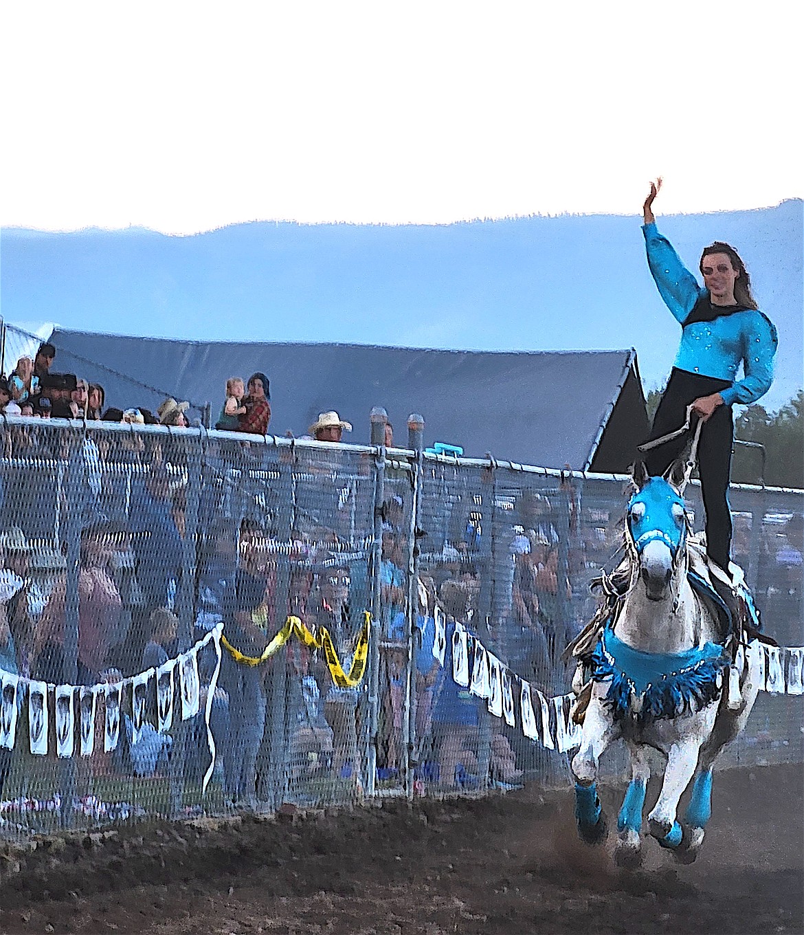 Bella La Costa aboard dazzles the crowd at the Mission Mountain Rodeo. (Berl Tiskus/Leader)