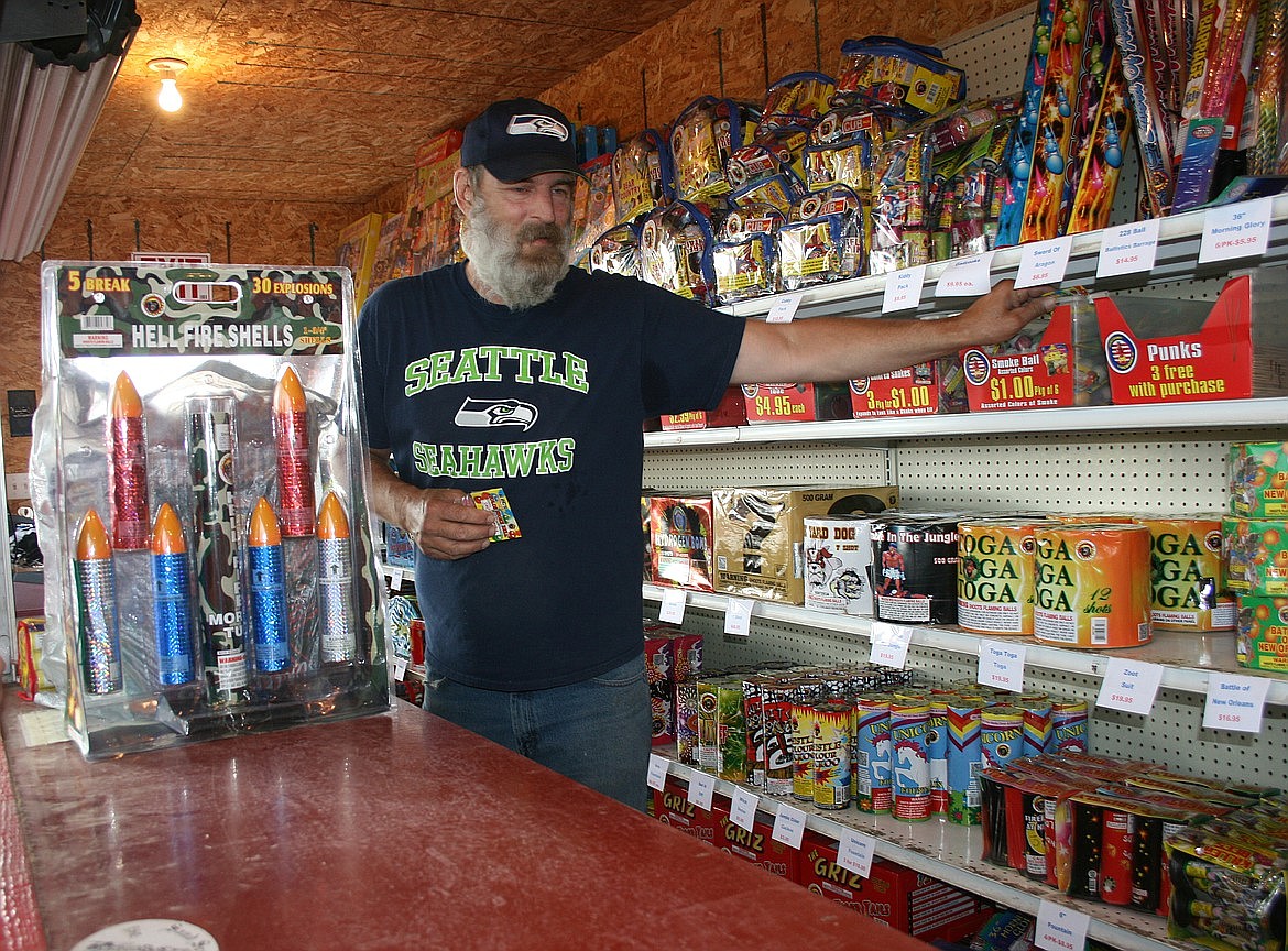 Fireworks fill the shelves of a fireworks stand near Moses Lake in 2020. First responders are ready for any fireworks-related problems that arise this Fourth of July, but urge caution anyway.