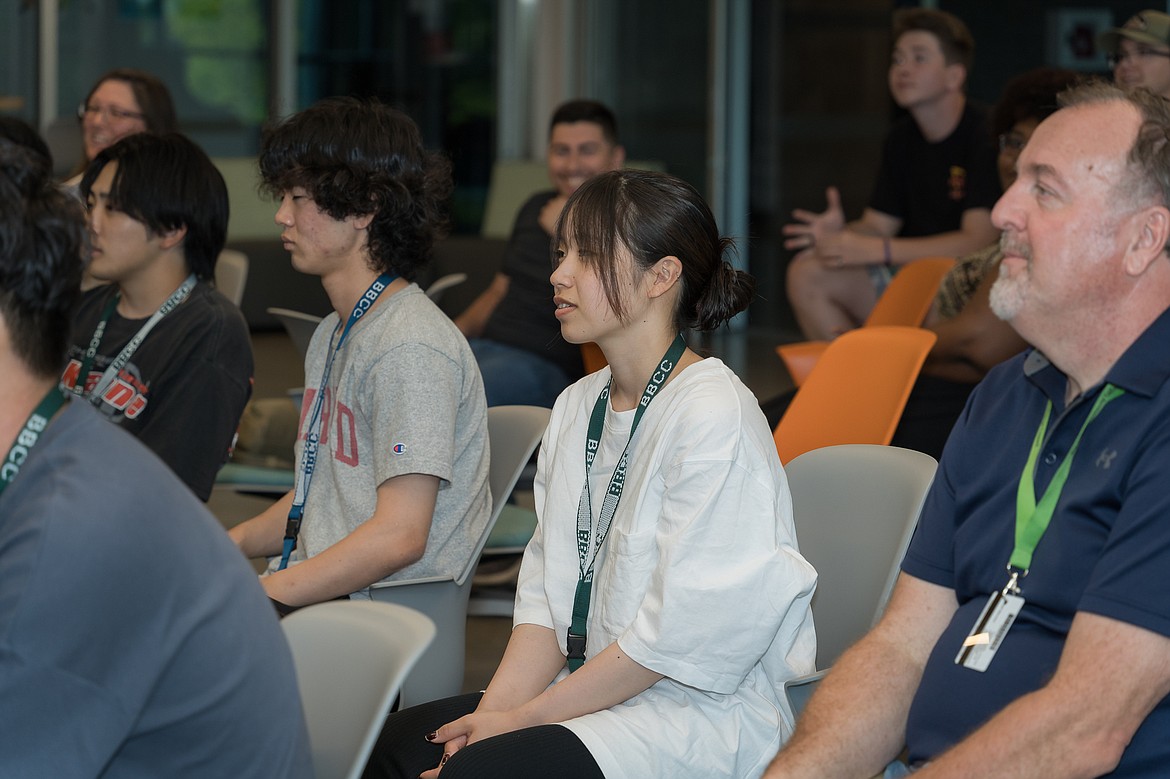 Japanese agricultural trainees listen to a presentation at Big Bend Community College alongside BBCC staff and faculty. The trainees will spend a few weeks in Moses Lake before going to host farms across the U.S. to learn more about agriculture.