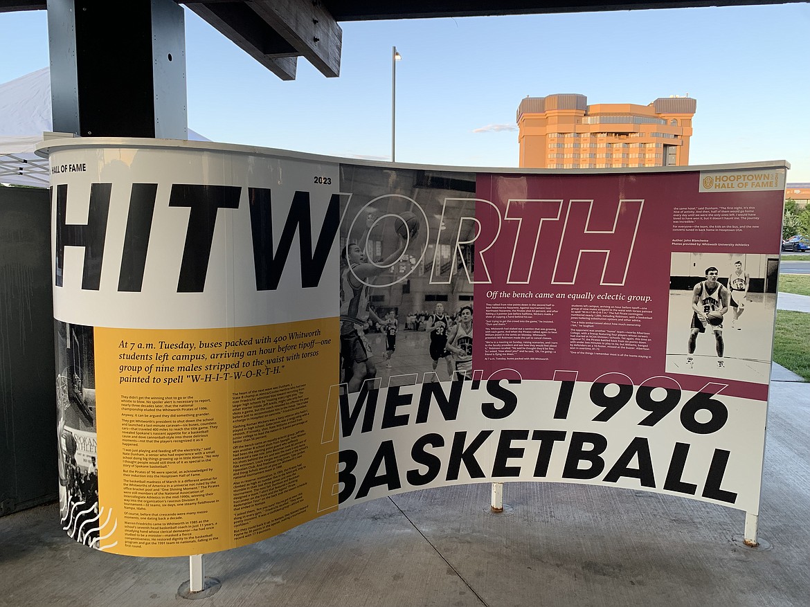 Photo courtesy JON ADAMS
The display honoring the 1995-96 Whitworth men's basketball team at the Hooptown USA Hall of Fame at Riverfront Park in Spokane.