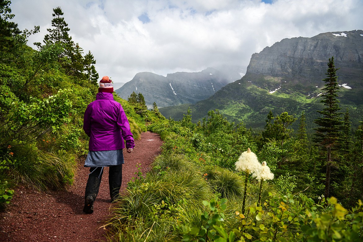 The stormy weather starts to clear as we make our way back down the Ptarmigan Trail to Swiftcurrent Motor Inn in Many Glacier on Sunday, June 18. (Casey Kreider/Daily Inter Lake)