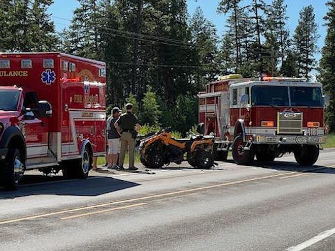 First responders from Fisher River Valley Fire Rescue at the scene of an ATV accident that occurred Saturday on U.S. 2. (Suzanne Resch/The Western News)