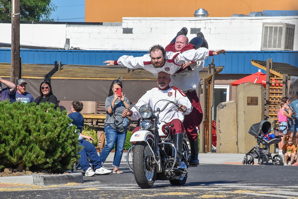 The Seattle Cossacks, a motorcycle stunt and drill team, returned to Soap Lake streets for the second year in a row.