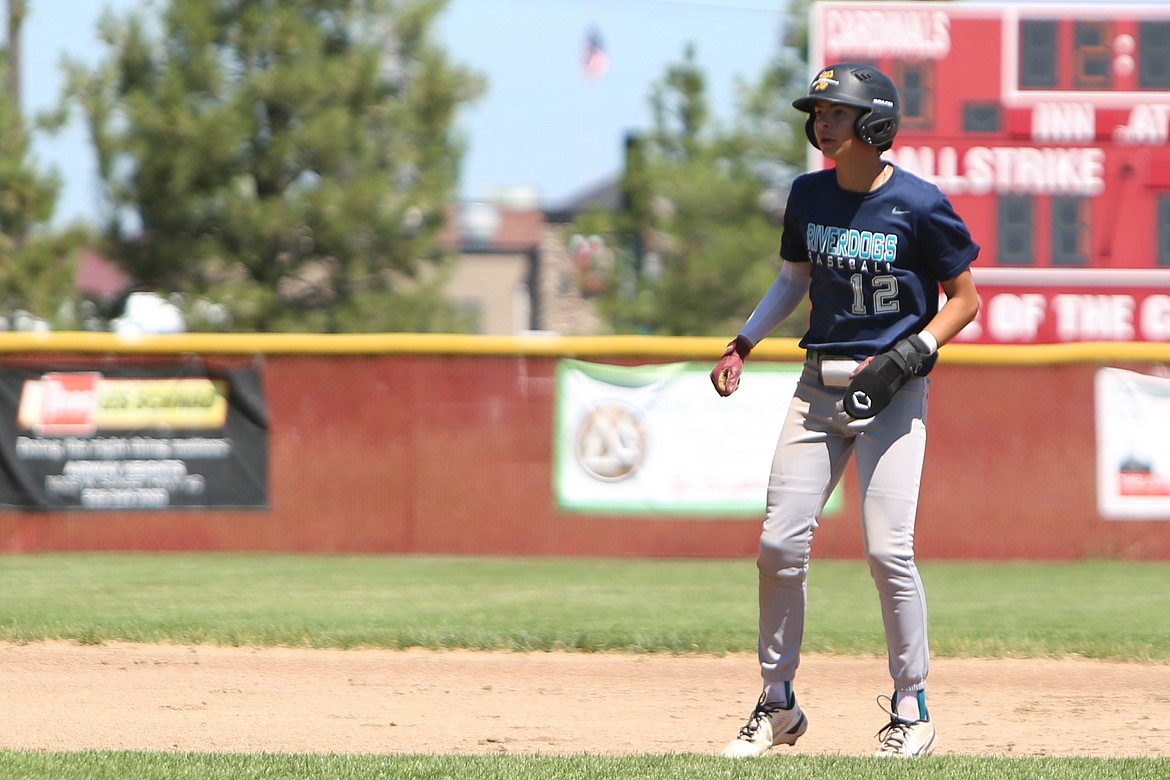 River Dog third baseman Cruz Martinez leads off of second base during a game at the Spokane Wood Bat Classic on Friday.