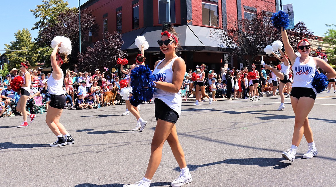 Coeur d'Alene High School cheerleaders march in the Fourth of July parade in Coeur d'Alene.