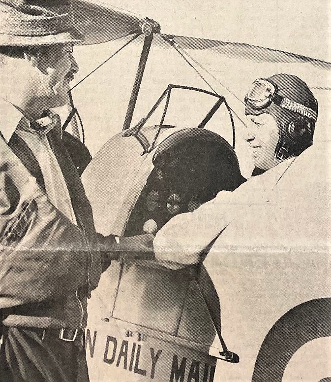 Clayton Henley, left, with pilot Wayne Anderson at Henley Aerodrome opening.