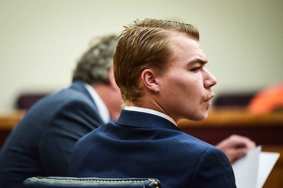 Kaleb Elijah Fleck appears for his arraignment in Flathead County District Court on Thursday, July 6. (Casey Kreider/Daily Inter Lake)