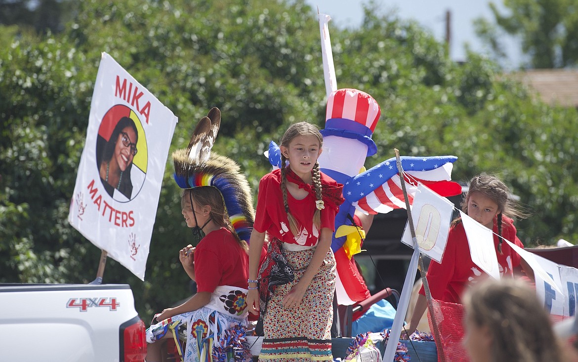 A winning float in the Arlee parade represented Mika Westwolf, a 22-year old woman who was killed in a hit-and-run in March of 2023. (Max Dupras/Leader)