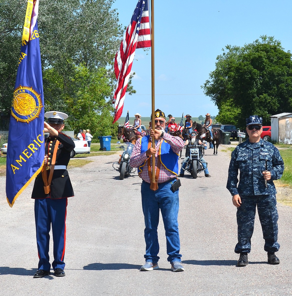 The Honor Guard prepares to lead the Charlo Fourth of July parade down Hwy. 212, which was closed for the event. (Kristi Niemeyer/Leader)